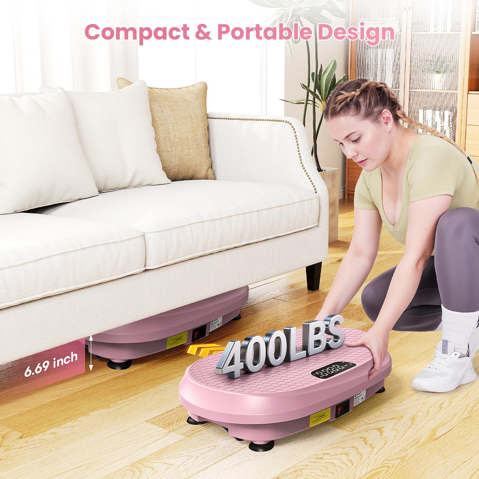 Curved Vibration Plate Exercise Machine, Vibrating Plate 400 Lbs Capacity With 9 Auto Modes And 120 Adjustable Speeds, Large Led