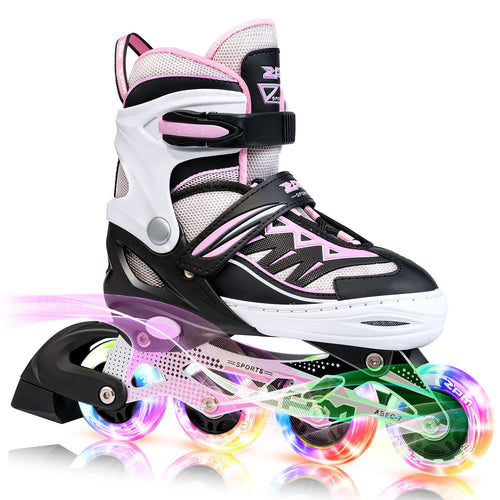 2Pm Sports Cytia Pink Girls Adjustable Illuminating Inline Skates With Light Up Wheels, Fun Flashing Beginner Roller Skates For 