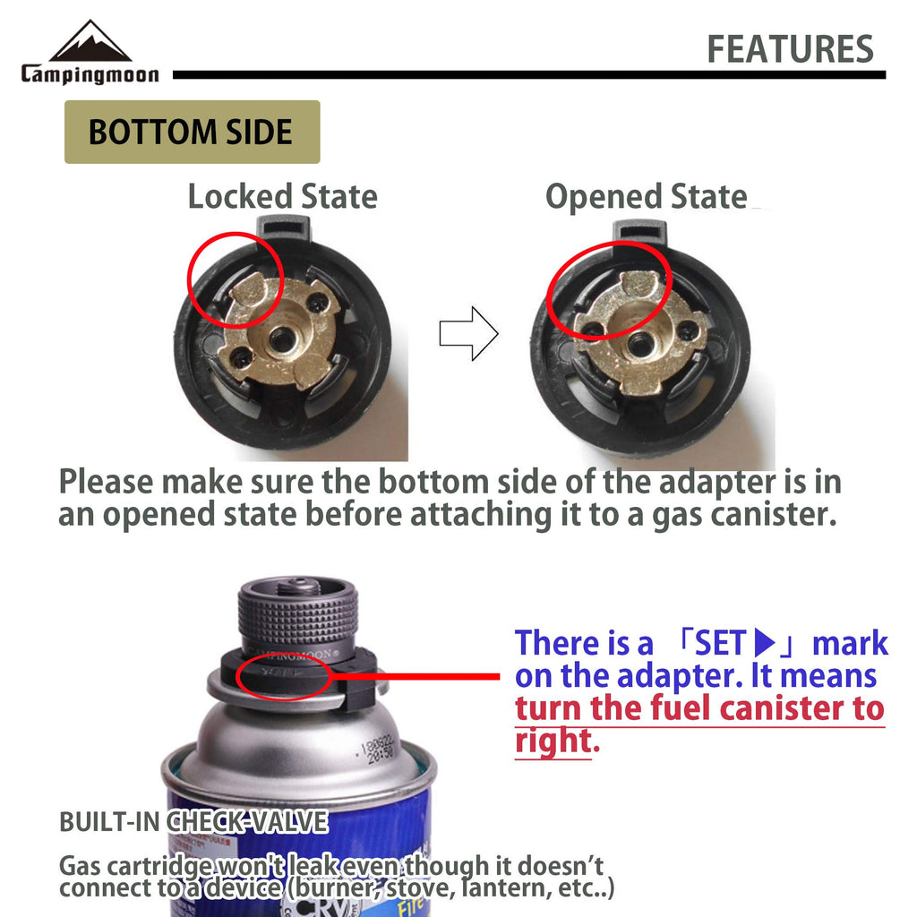 Campingmoon Camping Grill Gas Stove Adapter(Vertical Type), Input: Butane Canister, Output: En417 Lindal Valve Z11