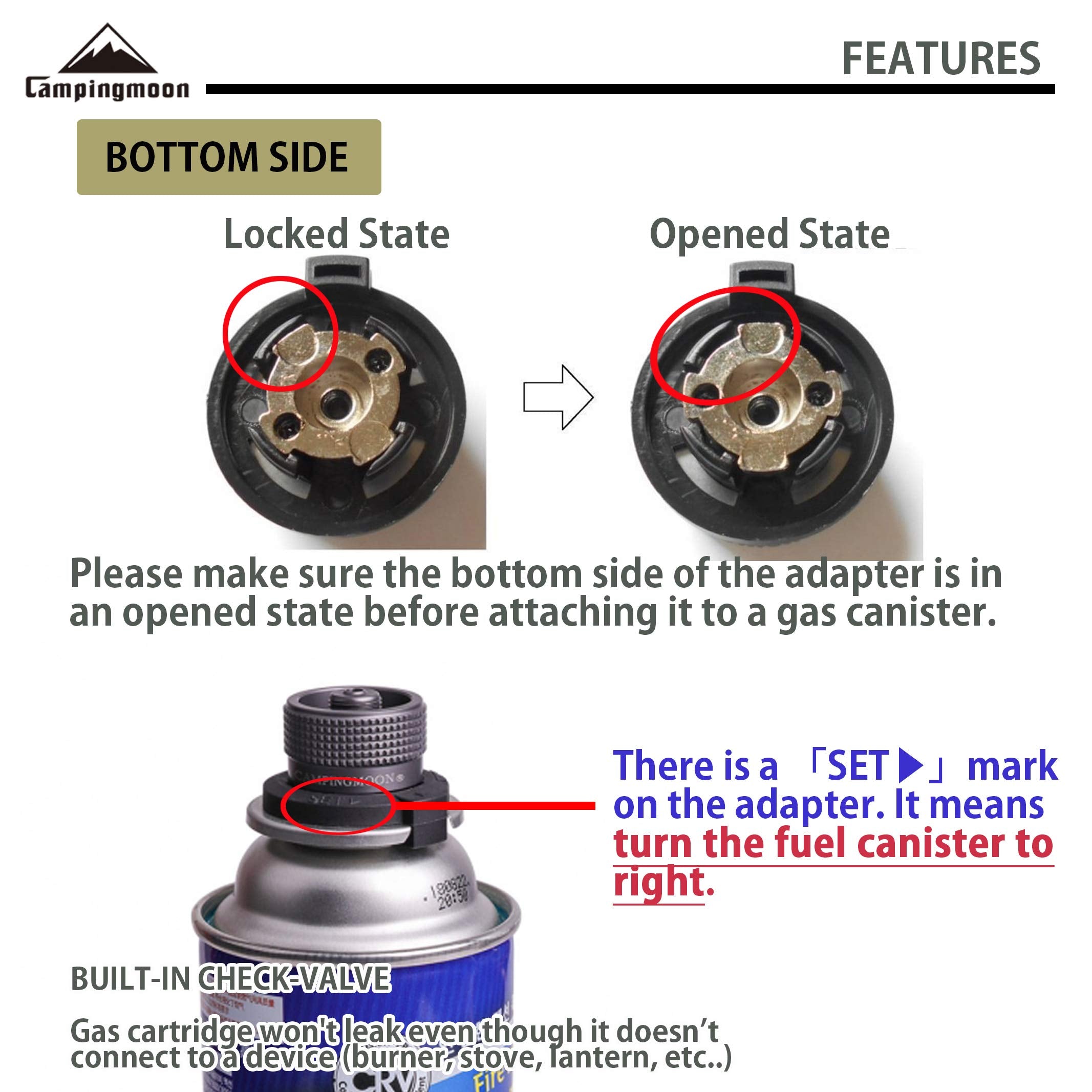 Campingmoon Camping Grill Gas Stove Adapter(Vertical Type), Input: Butane Canister, Output: En417 Lindal Valve Z11
