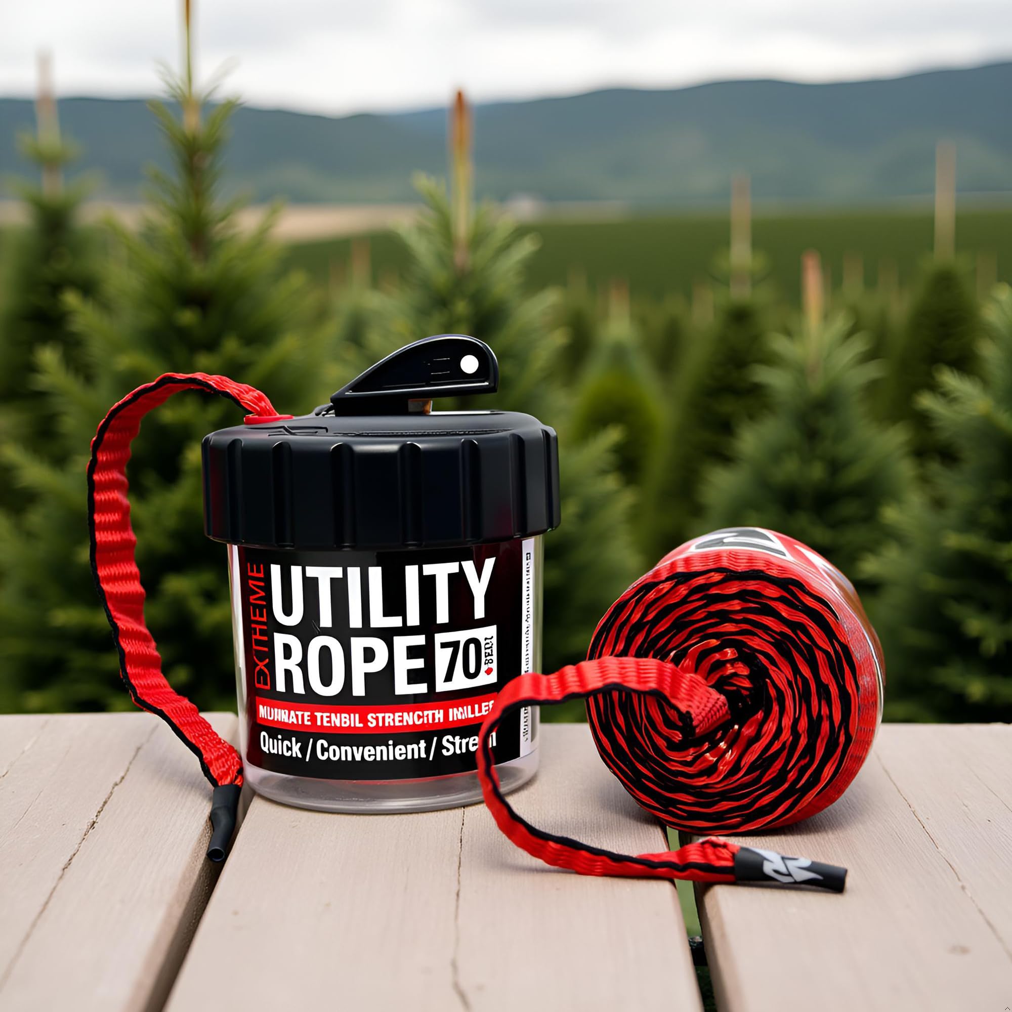 Rapid Rope Canister 70Ft Red Flat Tactical Paracord, Made In Usa, 1100Lb Tested Heavy Duty Poly Rope Test Cord, Non-Tangle Dispe