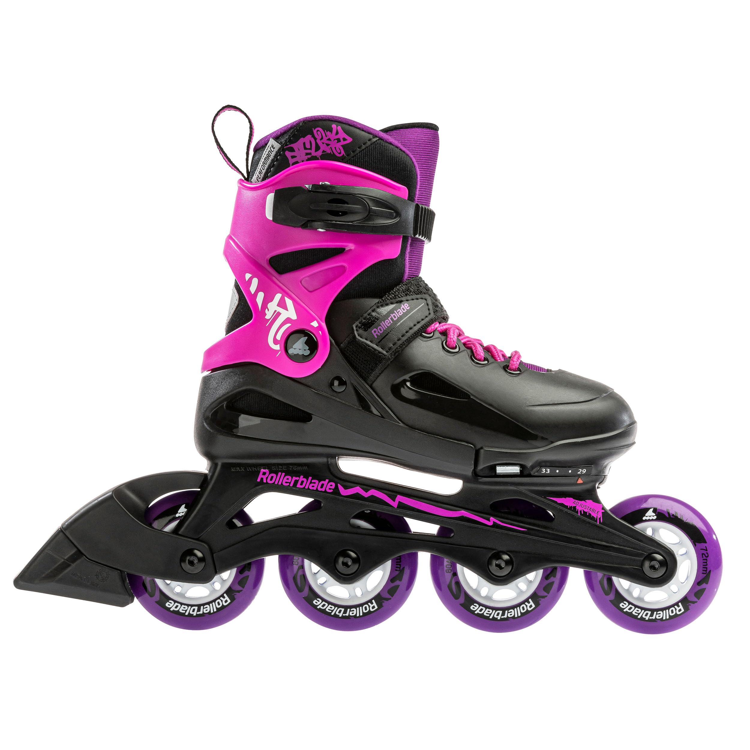 Rollerblade Fury Junior Adjustable Fitness Inline Skate, Black & Pink