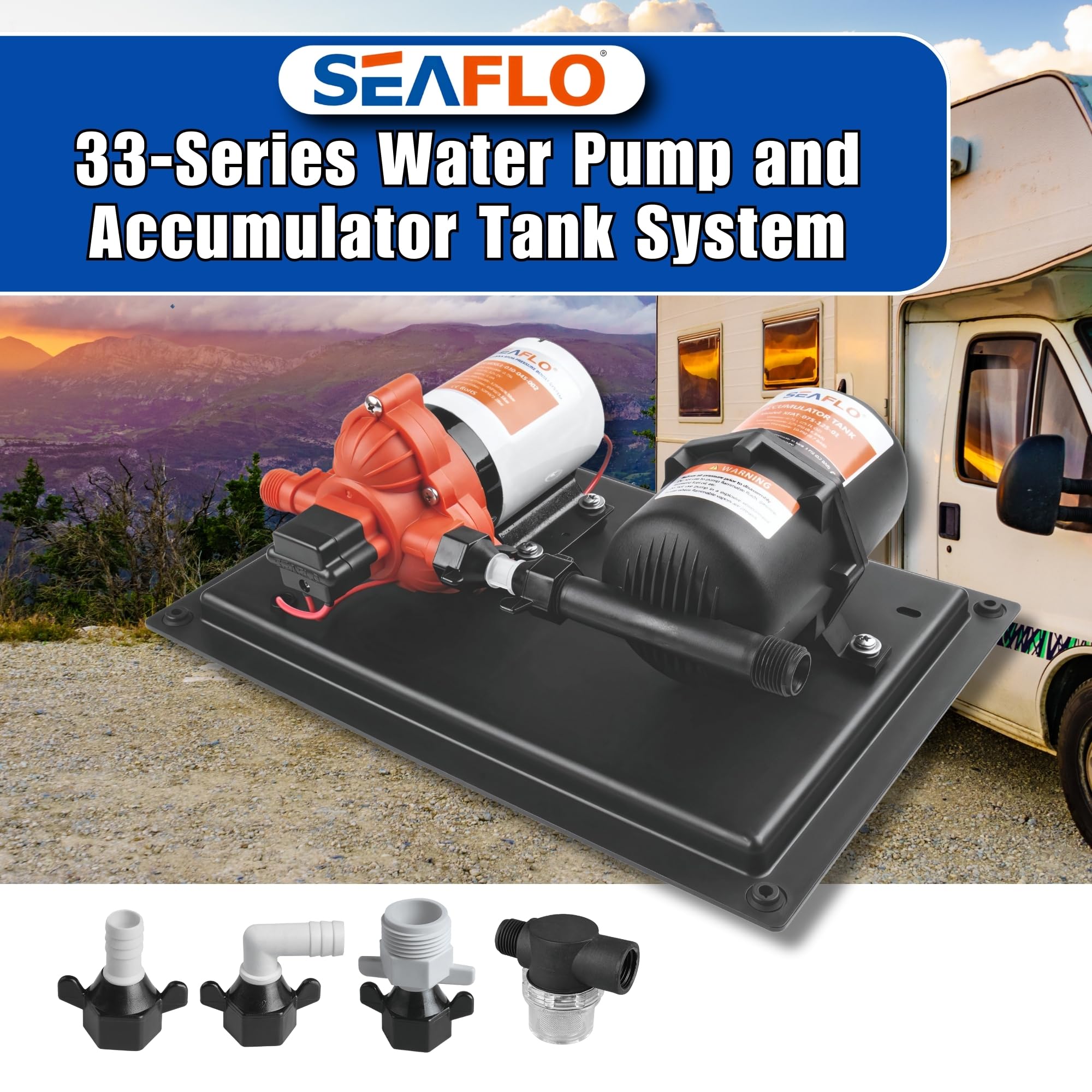 Seaflo 33-Series Water Pump And Accumulator Tank System - 12V Dc, 3.0 Gpm, 45 Psi, 0.2 Gallon Tank - Reduces Cycling For Marine,
