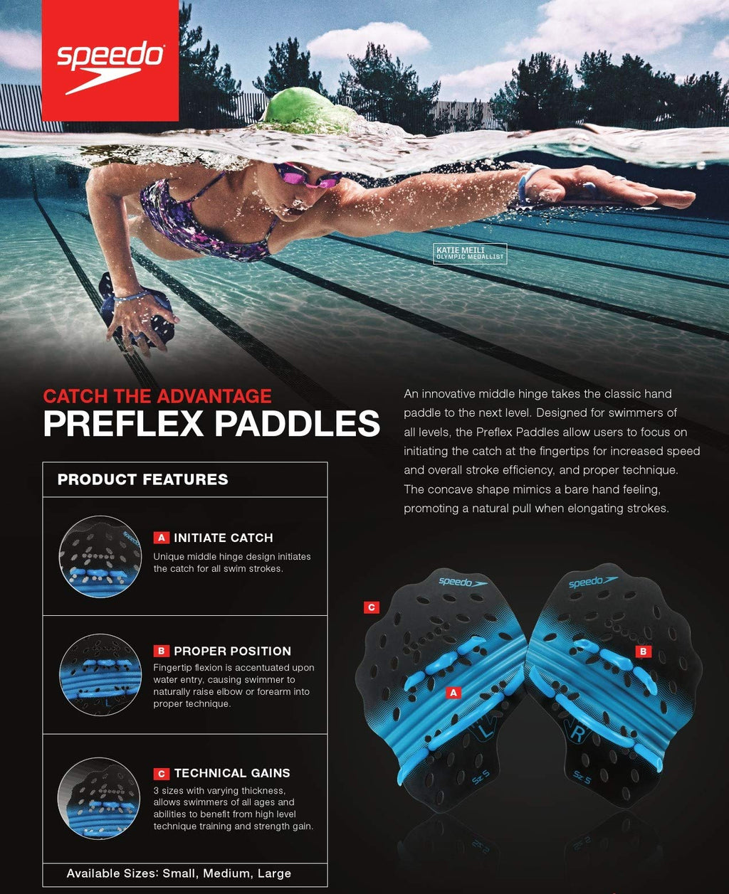 Speedo Unisex Swim Training Preflex Paddles,Yellow,Large