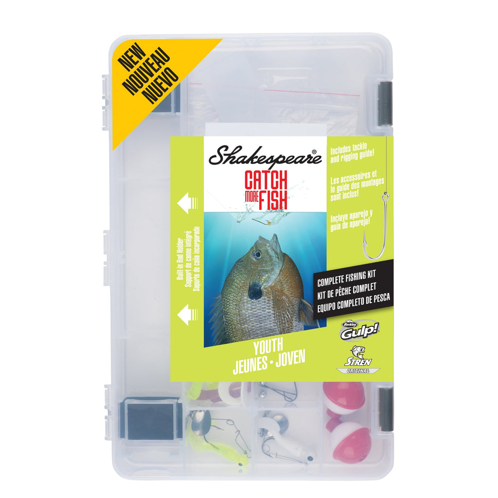 Shakespeare Catch More Fish Youth Spinning Fishing Combo, Includes Fishing Rod & Reel, Berkley Fishing Baits, Live Bait Tackle,
