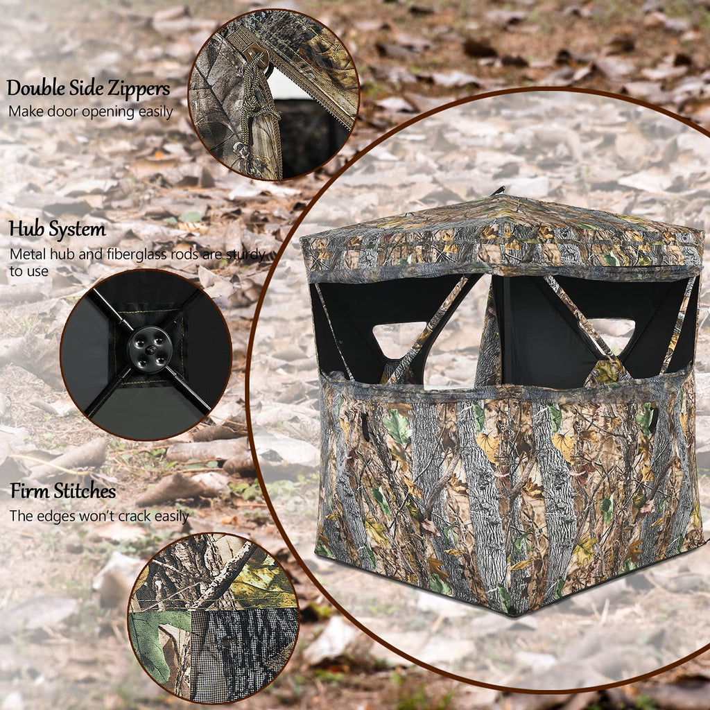 Tangkula 3 Person Pop Up Ground Blind, Portable Hunting Blind With Mesh Windows, Carrying Bag & Ground Stakes, Camouflage Huntin