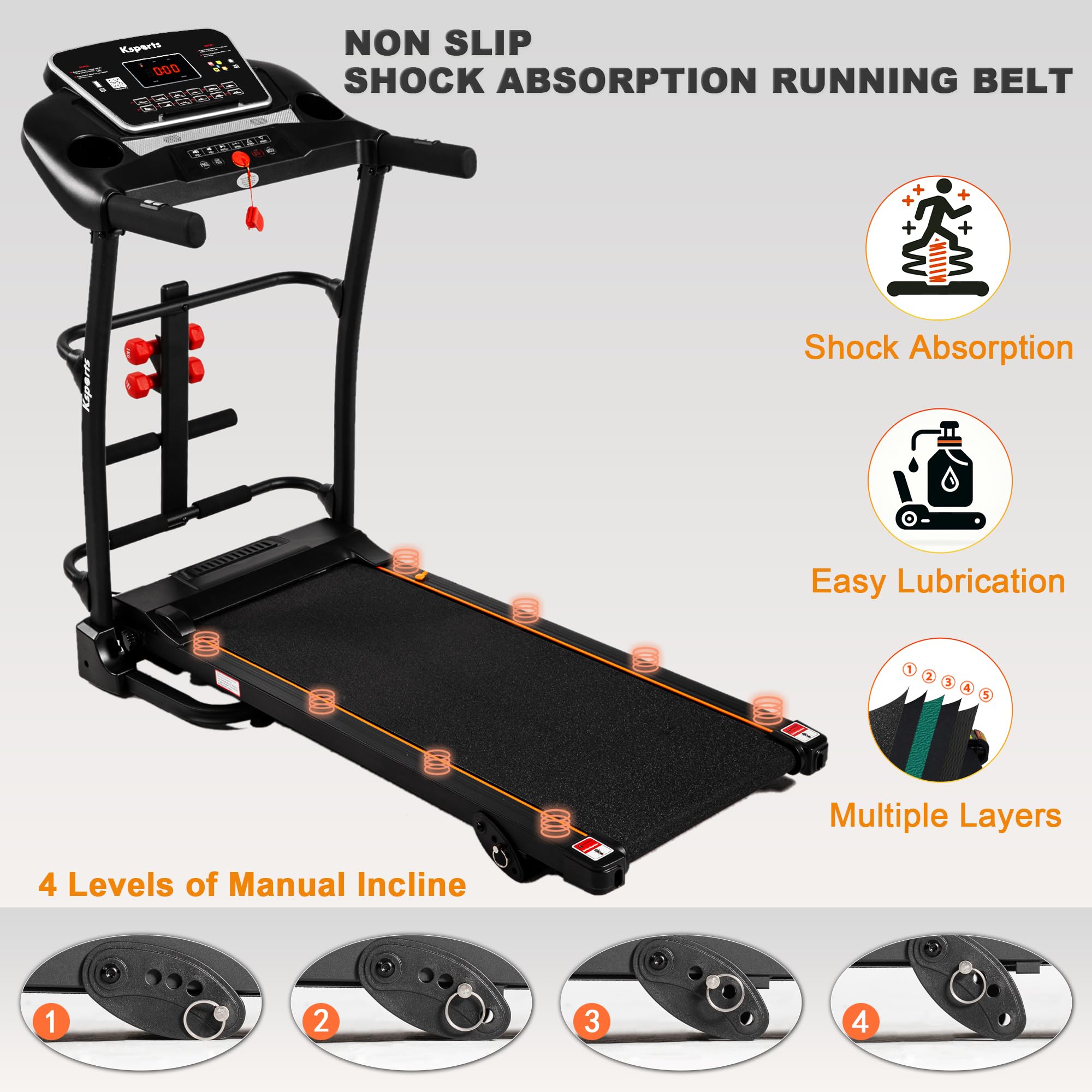 Ksports Foldable 16 Inch Portable Wide Fitness Treadmill With Bluetooth Connectivity, Lcd Progress Display, And Tracking Apps Fo