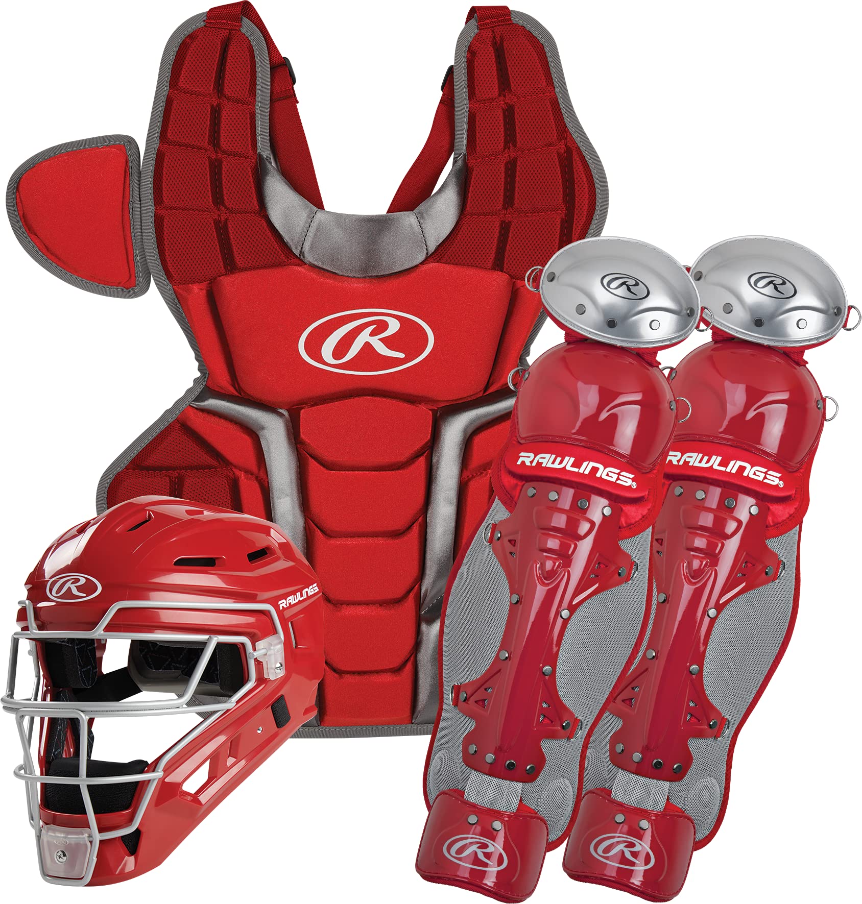 Rawlings | RENEGADE 2.0 Catcher's Set | Baseball | NOCSAE Certified | Youth Ages 12 and Under | Scarlet/Silver
