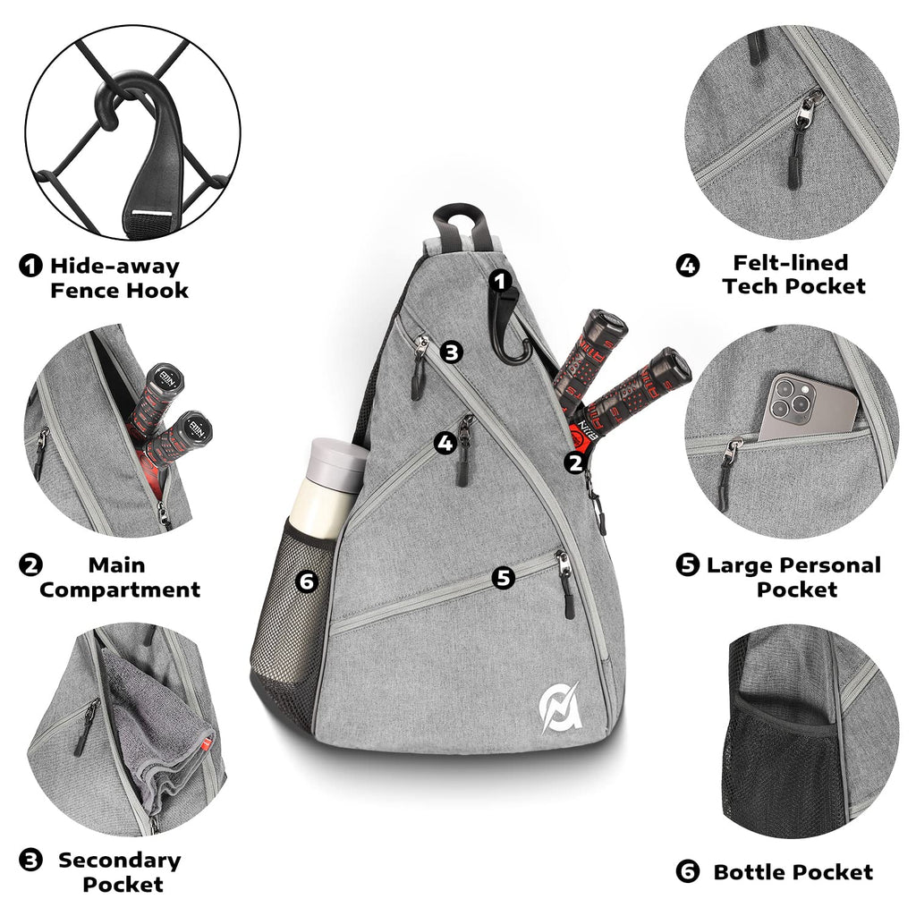 A11N Pickleball Bag, Reversible Crossbody Sling Bag/Backpack For Women Men, Charcoal