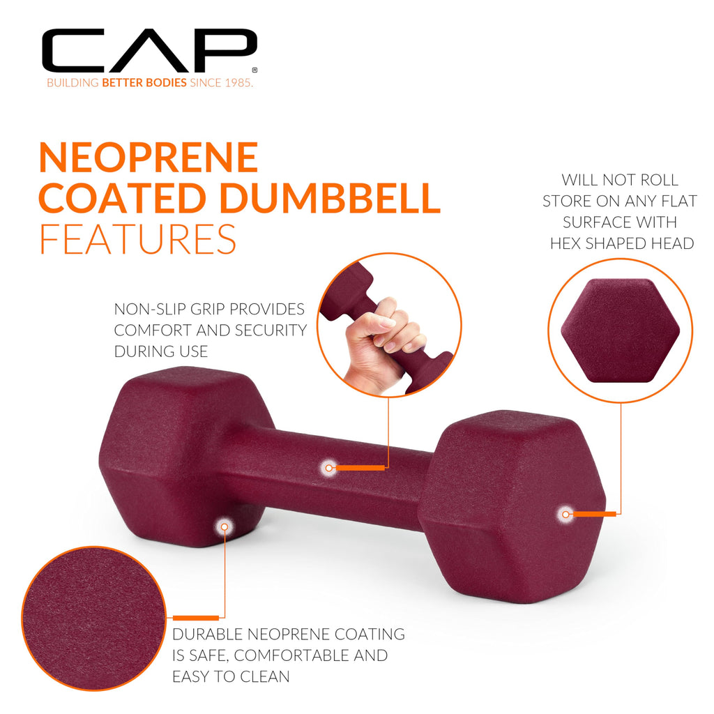 Cap Barbell Neoprene Dumbbell Weights, 15 Lb Pair, Ash