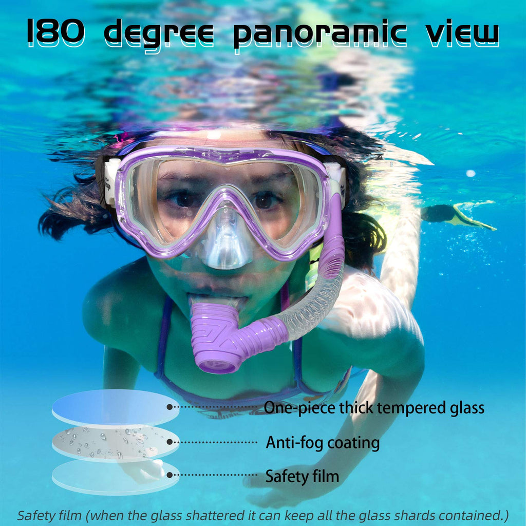 Seago Swimming Mask Swim Diving Scuba Mask Snorkel Gear for Kids Boys Girls Youth, Anti-Fog 180 Panoramic View Soft Silicone Ski