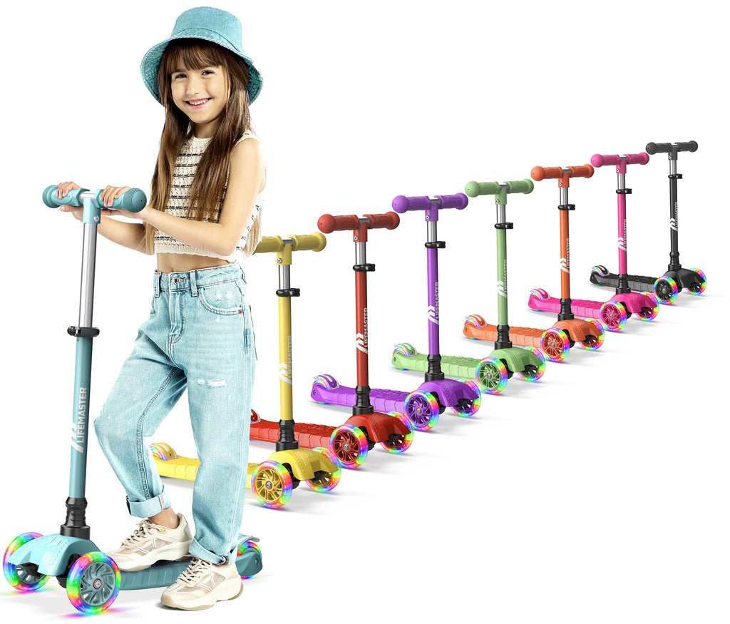 Lifemaster Kids Scooter - Children and Toddler 3 Wheel Kick Scooter - LED Wheel Lights Illuminate When Rolling- Adjustable Handl