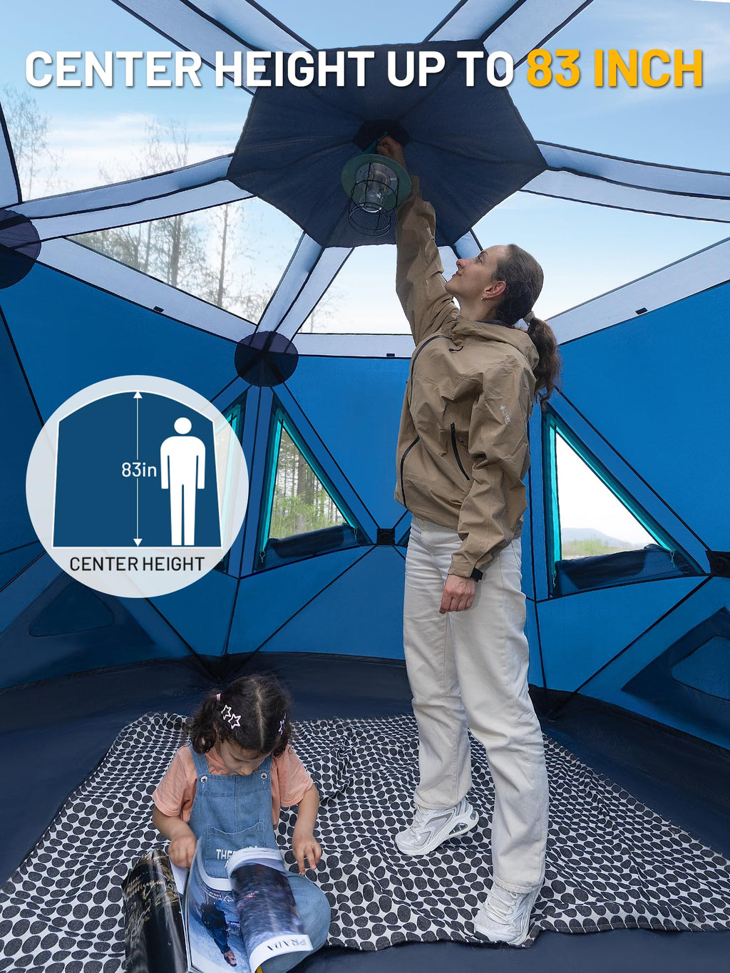 Timber Ridge 4-6 Person Pop Up Hub Tent, Easy 60 Second Setup, Weather Resistant Camping Family Cabin Tent With Rain Fly And Whe