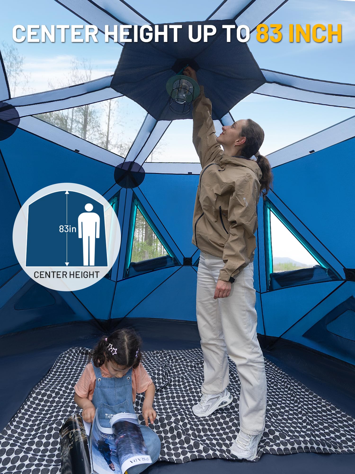Timber Ridge 4-6 Person Pop Up Hub Tent, Easy 60 Second Setup, Weather Resistant Camping Family Cabin Tent With Rain Fly And Whe