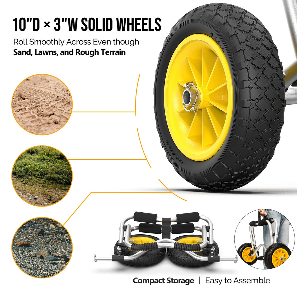 Bonnlo Universal Kayak Carrier - Trolley For Carrying Kayaks, Canoes, Paddleboards, Float Mats, And Jon Boats - Inflation-Free S