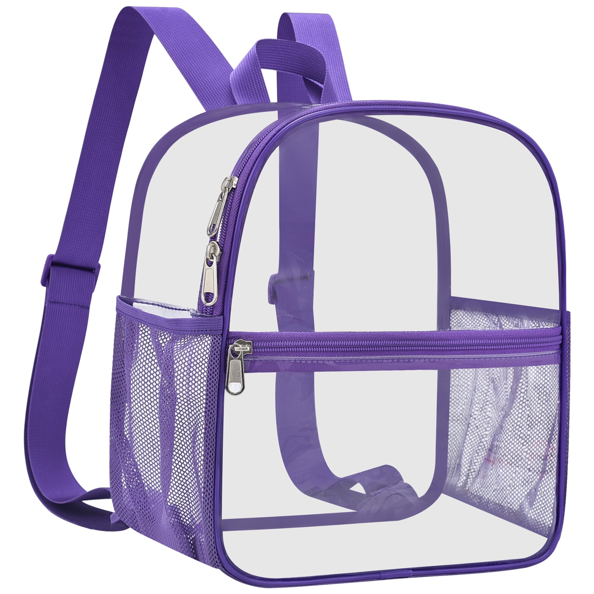 Slumou Clear Backpack for Stadium Events 12x12x6 Sports Backpack Mini Small for Fan, Concert, Beach, Work, Travel & Sporting(Pur