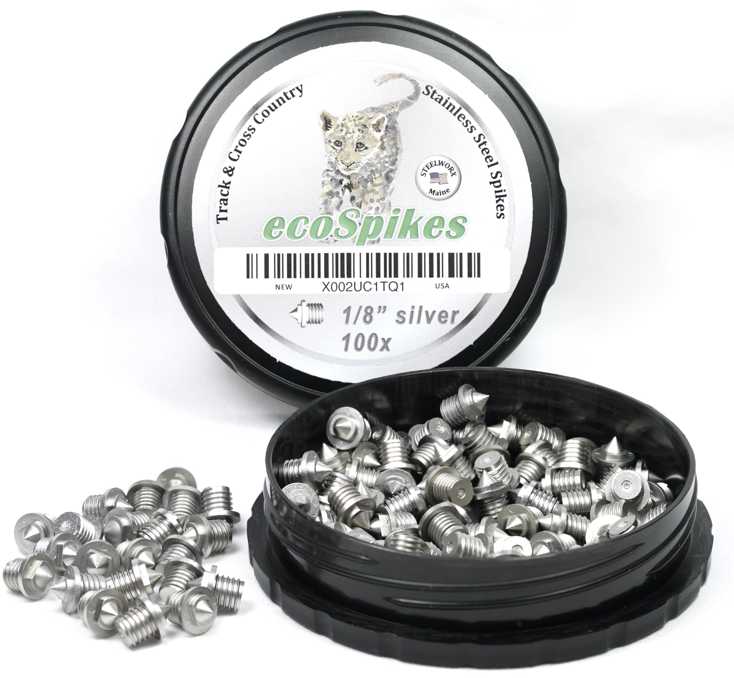 ecoSpikes Stainless Steel Track and Cross Country Spikes (1/8 Silver, 100x)