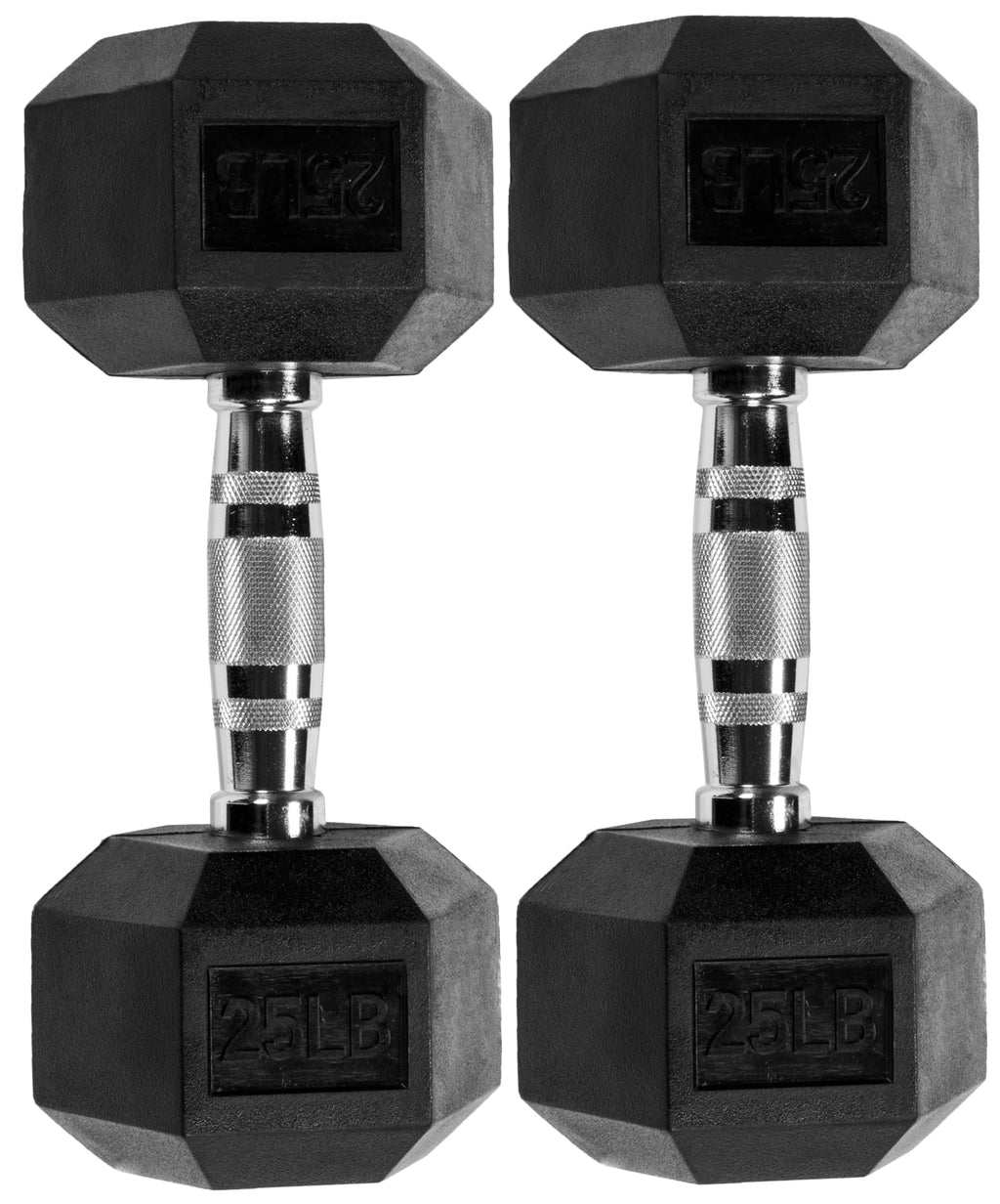 Fitvids Rubber Encased Hex Dumbbell, 25Lb Pair