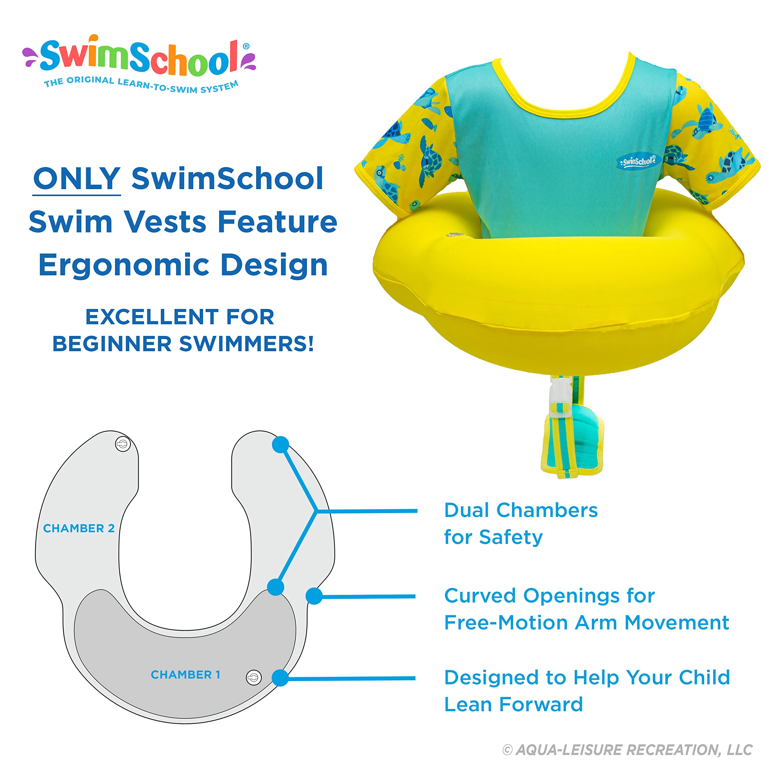 Swimschool Ultra Swim Trainer - Heavy Duty Toddler Swim Vest Floatie - Comfortable Sweater-Fit Design With Adjustable Safety Sea
