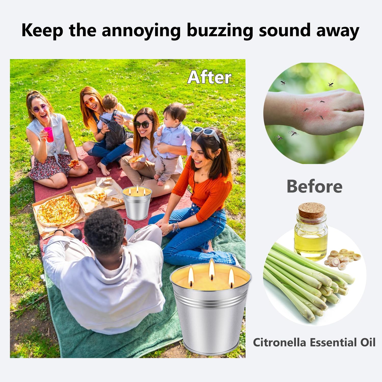 Citronella Candles Outdoor, 2Pack 17 Oz Large 3-Wick Soy Wax Candles, Up To 180-200 Hours Of Burning Time, Lemongrass Scent For