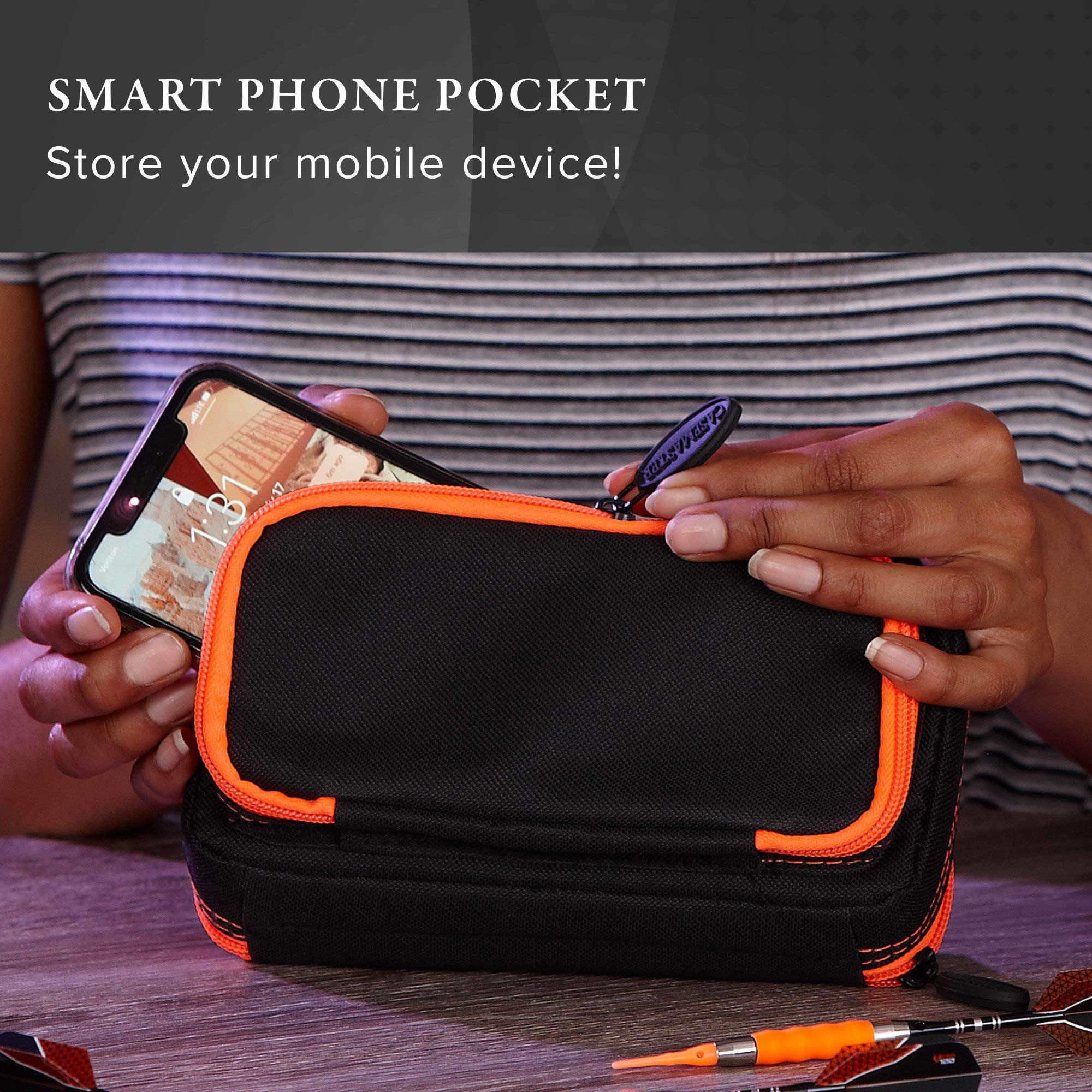 Casemaster Plazma Plus Black With Orange Trim Dart Case And Phone Pocket