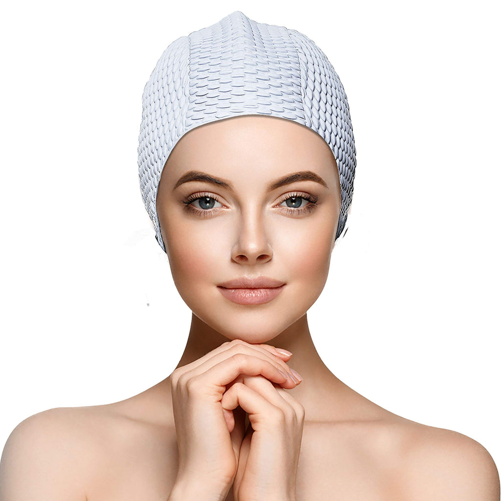 Water Gear Natural Rubber Swim Bubble Cap (White, Medium)