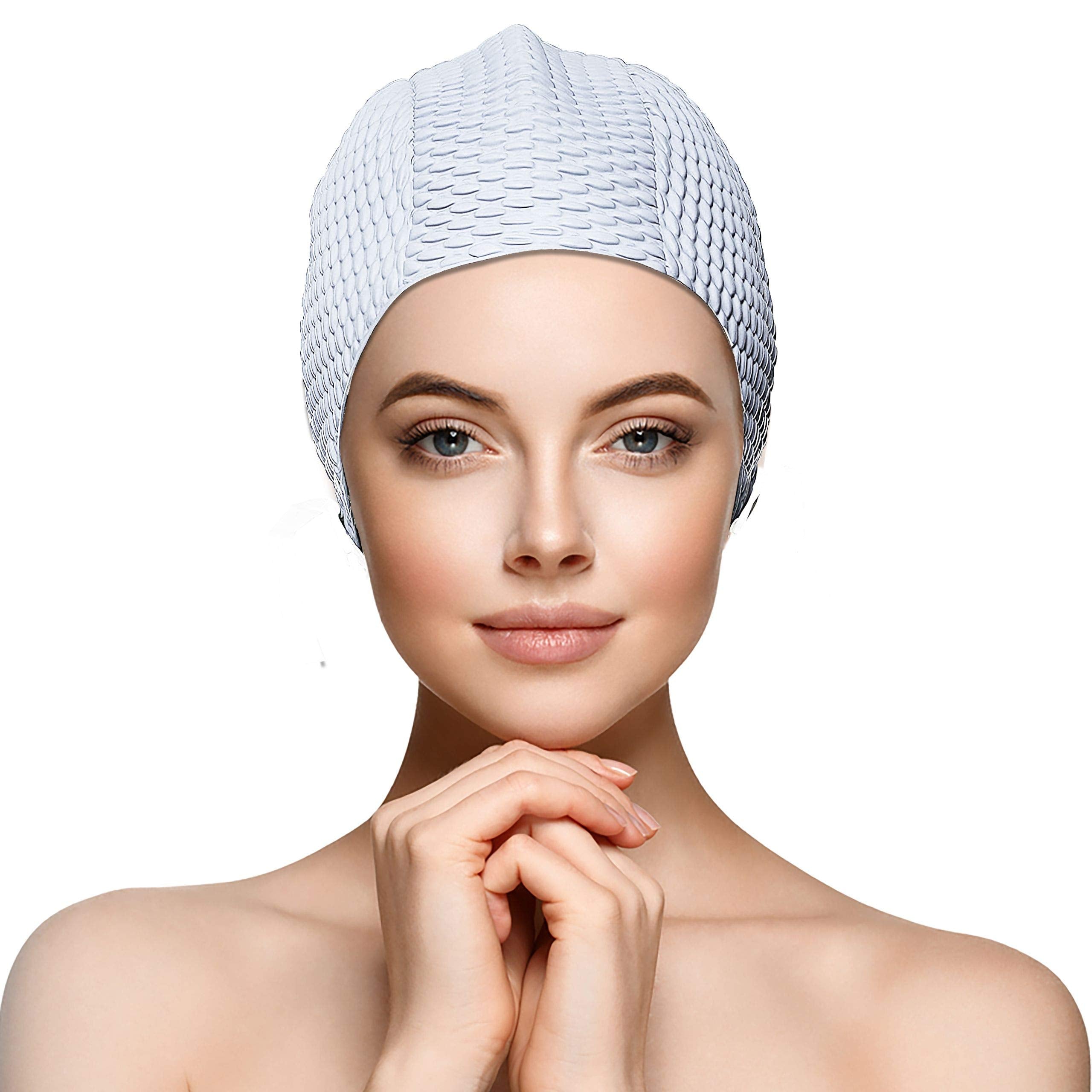 Water Gear Natural Rubber Swim Bubble Cap (White, Medium)