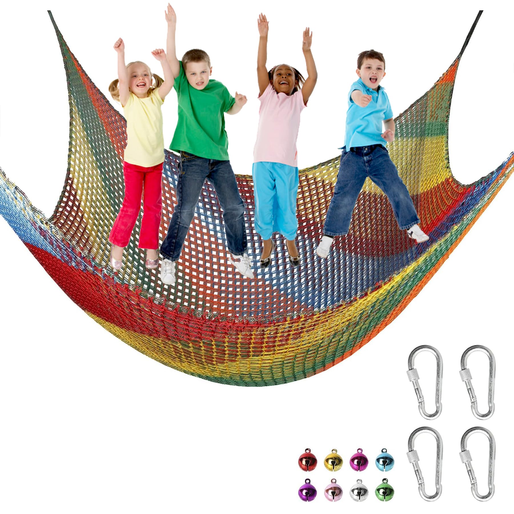 Toriexon Playground Safety Net 6.5' x 9.8', Double Layers Climbing Cargo Net for Kids, Multicolored Playground Net for Tree Hous