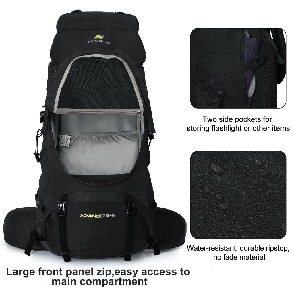 N Nevo Rhino Internal Frame Hiking Backpack 50/60/65/70/80L, Mountain Climbing Camping Backpack Daypack Waterproof Rain Cover