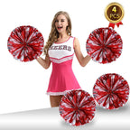 Pack Of 4 Cheerleading Pom Poms Foil Plastic Metallic Cheerleader Pom Poms For Cheer Sport Kids Adults Team Spirit Cheering (Red
