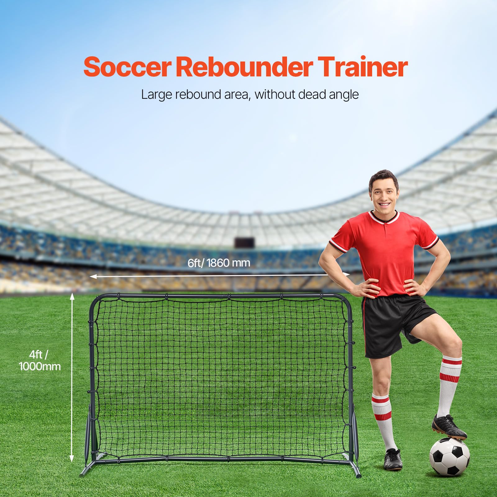 Vevor Soccer Rebound Trainer, 6X4Ft Iron Soccer Training Equipment, Sports Football Rebounder Wall, Double-Sided Rebounding Net,