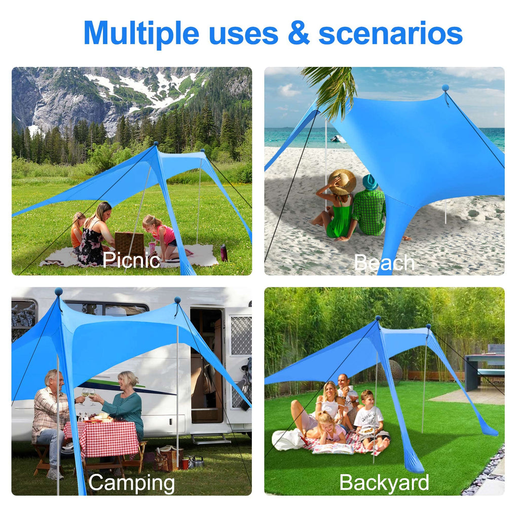 Beach Canopy Tent Sun Shade With Upf 50+ Uv Protection, Beach Tent Sun Shelter With Sandbags, Poles And Ground Pegs And Anti-Win