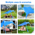 Beach Canopy Tent Sun Shade With Upf 50+ Uv Protection, Beach Tent Sun Shelter With Sandbags, Poles And Ground Pegs And Anti-Win