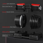 Yaheetech Adjustable Dumbbell Set 90lbs Fast Adjust Dumbbells 2 in 1 Dumbbell Weight Set Free Weight Set Used as Barbell, with T