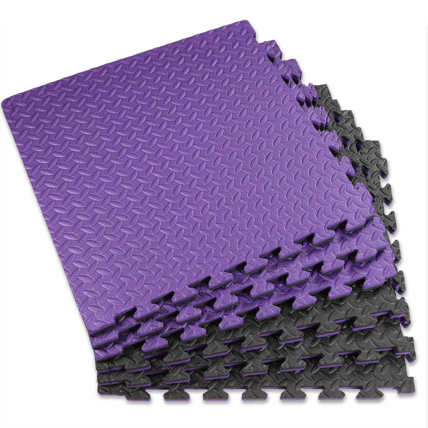 Xspec 1 Extra Thick 48 Sq Ft Reversible Eva Gym Foam Floor Mat Tiles (24 X 24), Steel Pattern, 12 Pcs, Blackpurple