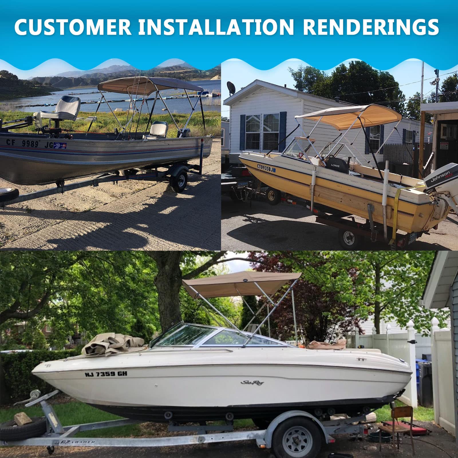 Naviskin Light Grey 4 Bow 8 'L X 54 '' H X 91 ''-96 '' W Bimini Top Cover Includes Mounting Hardwares,Storage Boot With 1 Inch A