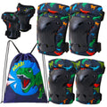 FIODAY Knee Pads for Kids Dinosaur Knee Elbow Pads Wrist Guards with Drawstring Bag Adjustable 7 in 1 Protective Gear Set for Bo