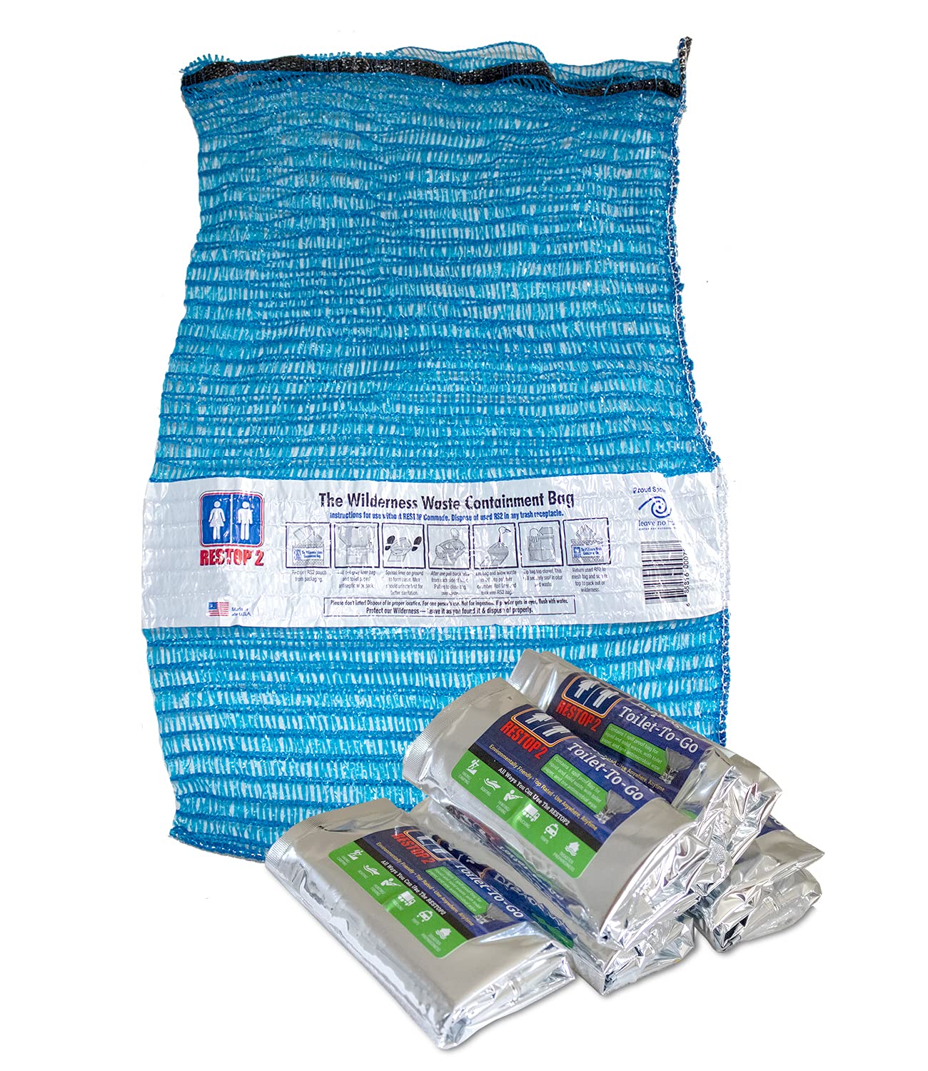 RESTOP 2 Wilderness Kit - 5 Quantity Individually Packaged Portable Toilet Leak Proof Waste Bags Inside of 1 Mesh Tote - Waste B