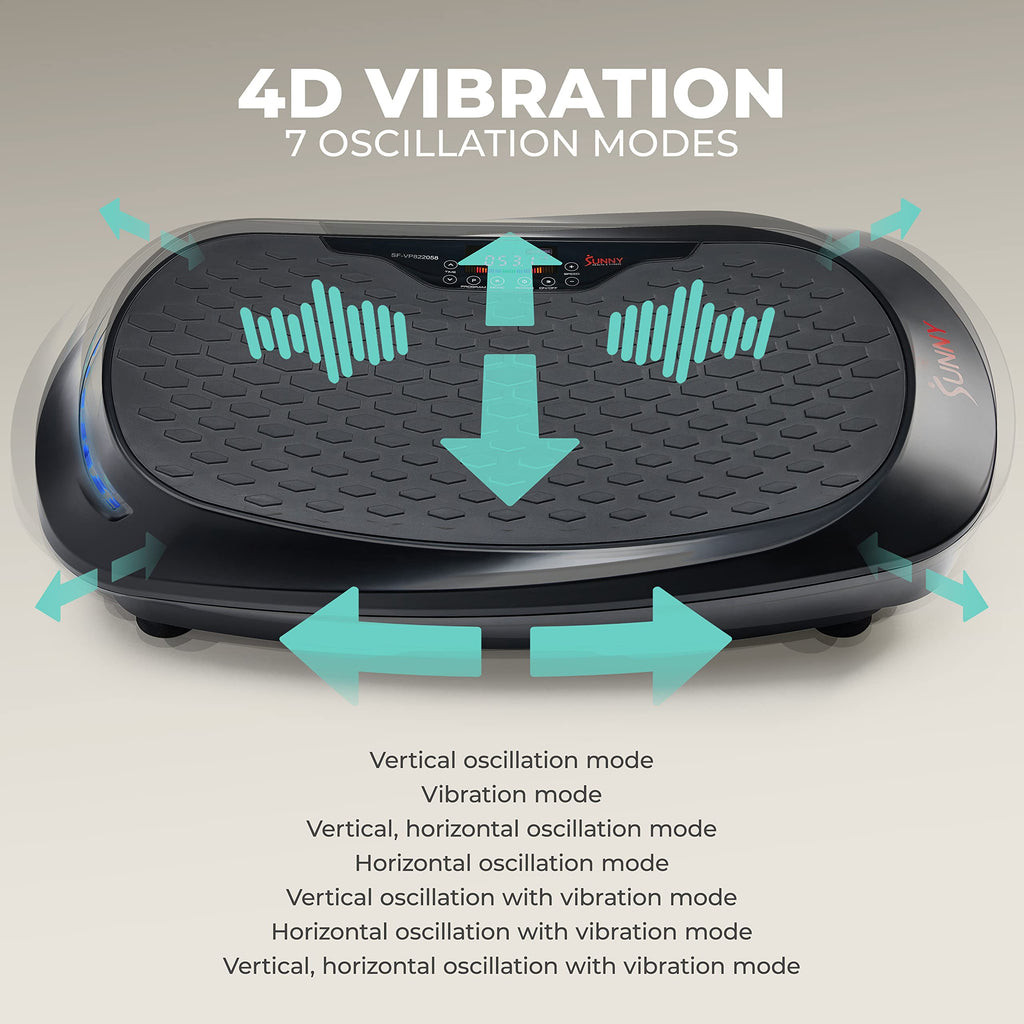 Sunny Health & Fitness 4D Vibration Plate for Lymphatic Drainage - Curved Vibrating Machine with 7 Modes & 30 Speeds | Whole Bod