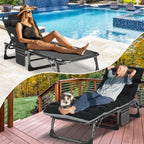 Lilypelle Portable Folding Cot Bed, Adjustable 6-Position Adults Reclining Chaise With Pillow, Outdoor Portable Lounge Chair Sle