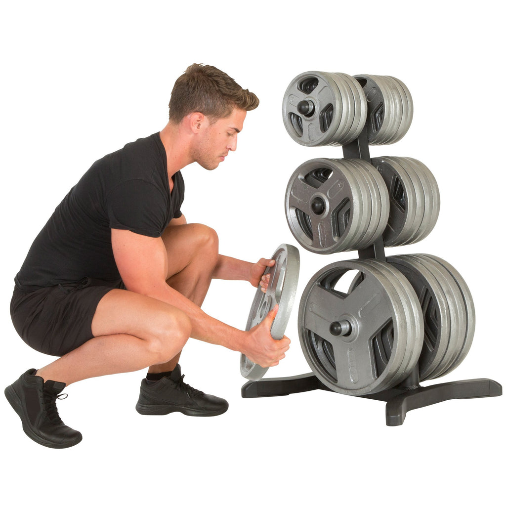 Fitness Reality X-Class Olympic Weight Tree - Heavy-Duty Bumper Plate Rack For Home Gym - Chrome Storage Posts - Includes 2 Barb