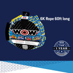 Wow Sports 6K 60 Ft. Tow Rope With Floating Foam Buoy 1 2 3 Or 4 Person Tow Rope For Boating, 11-3020