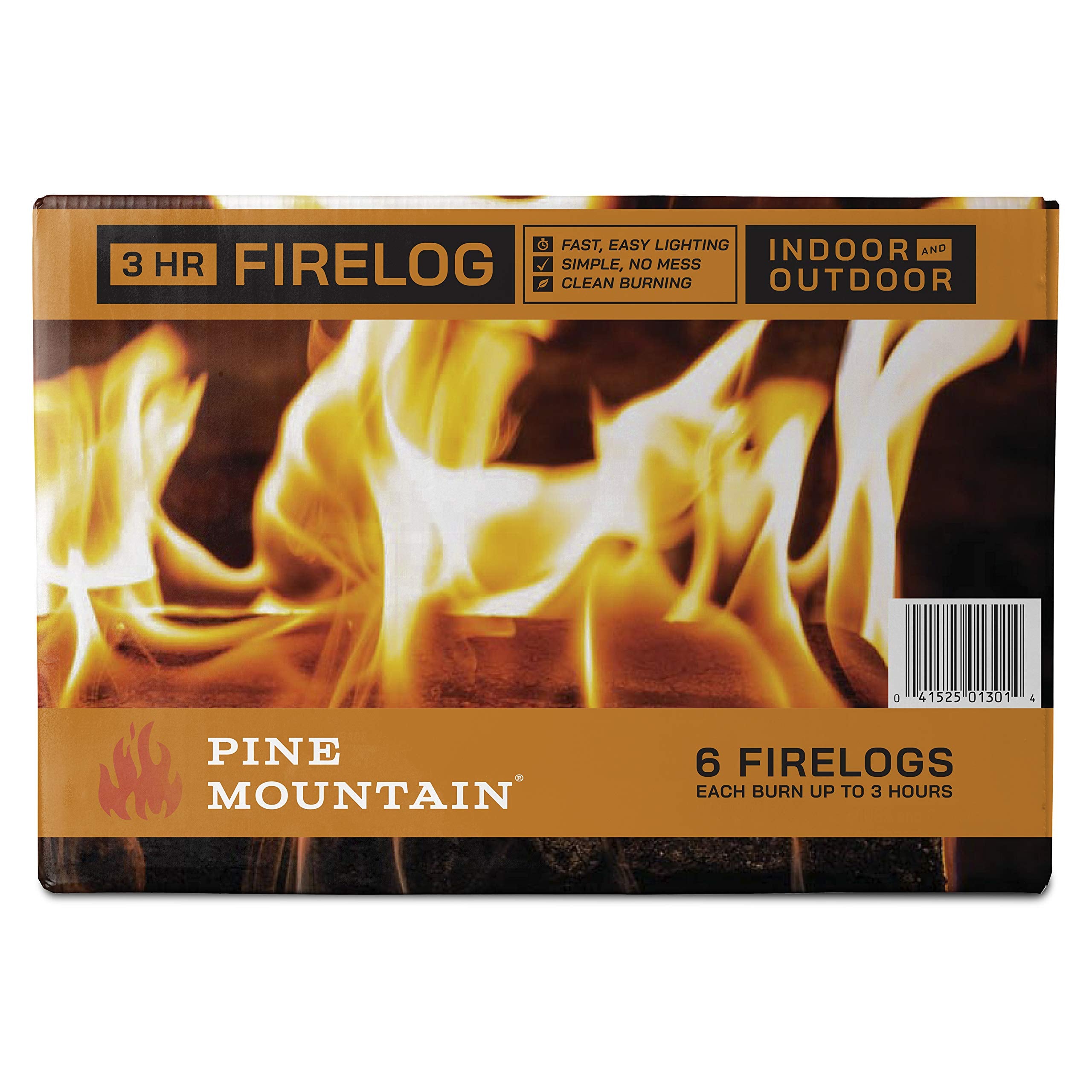 Pine Mountain Traditional 3-Hour Firelog, 6 Logs Long Burning Firelog For Campfire, Fireplace, Fire Pit, Indoor And Outdoor Use