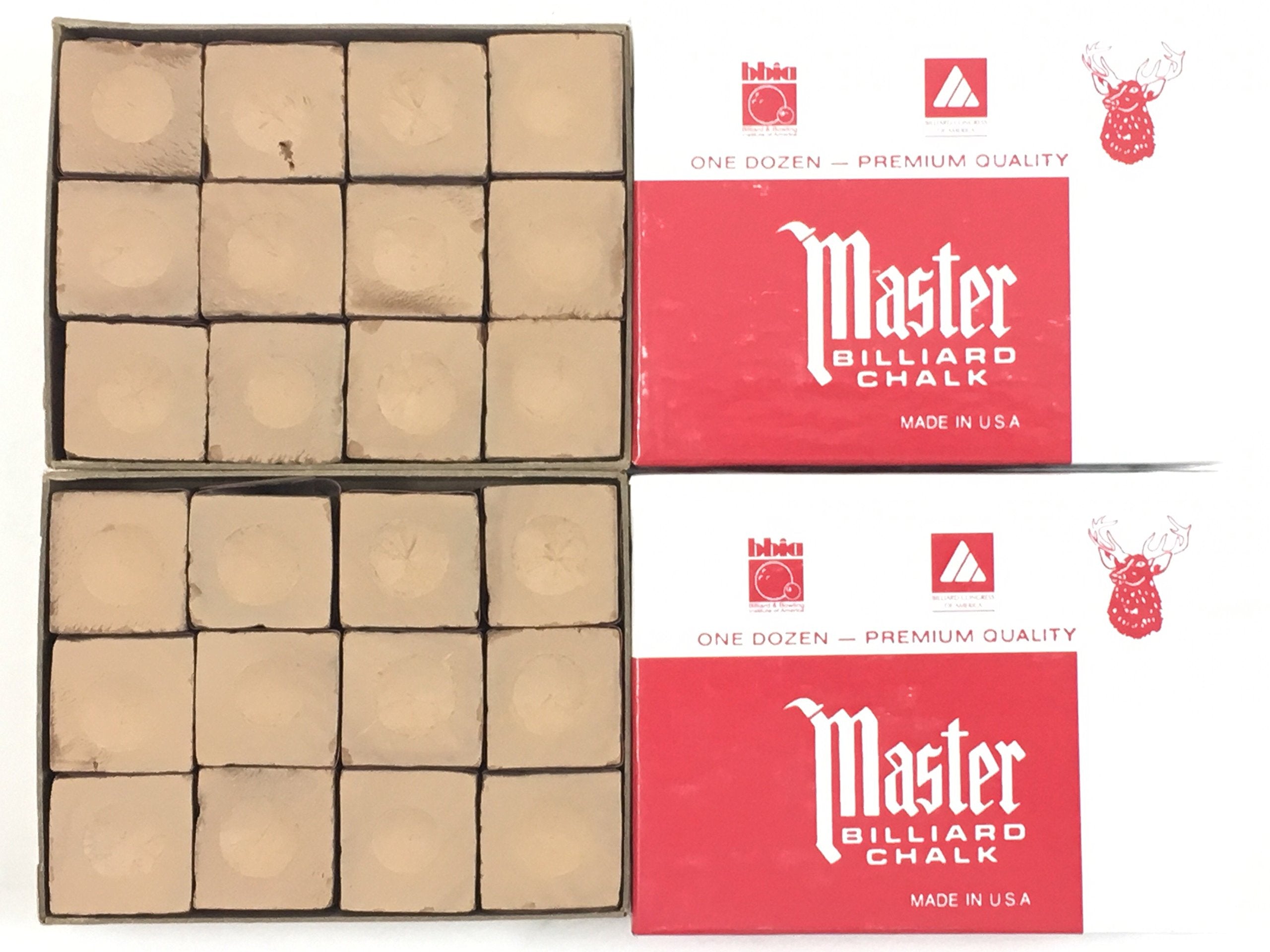 Made in the USA - 2 Boxes of Master Chalk - 24 Pieces for Pool Cues and Billiards Sticks Tips (Gold)