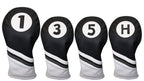 Majek Golf Headcovers Black And White Leather Style 1, 3, 5, H Driver Hybrid And Fairway Head Covers Fits 460Cc Drivers