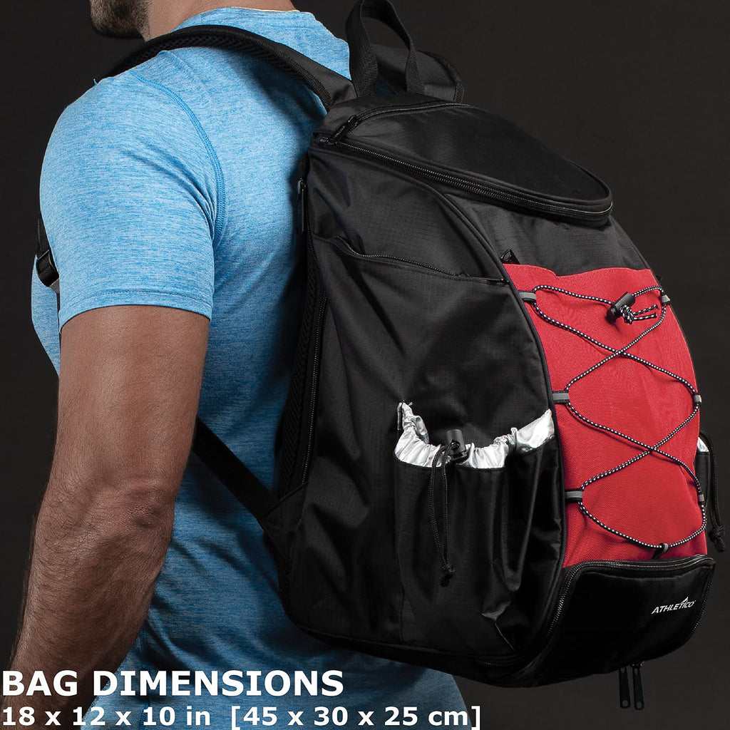 Athletico Pickleball Backpack - Pickleball Bags For Men Or Women Includes Pickleball Ball Holder (Red)