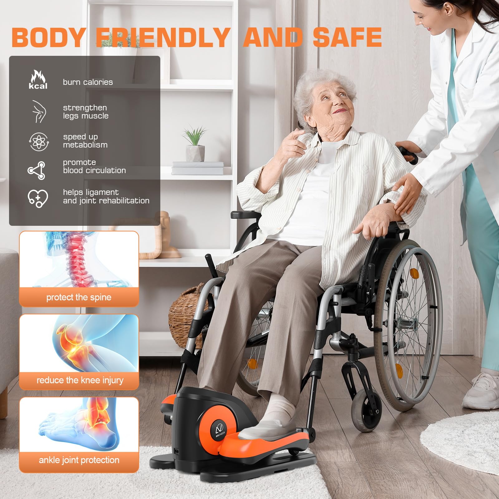 Ancheer Under Desk Elliptical, Ellipse Leg Exerciser For Seniors Fully Assembled , Electric Seated Pedal Exerciser With Remote C