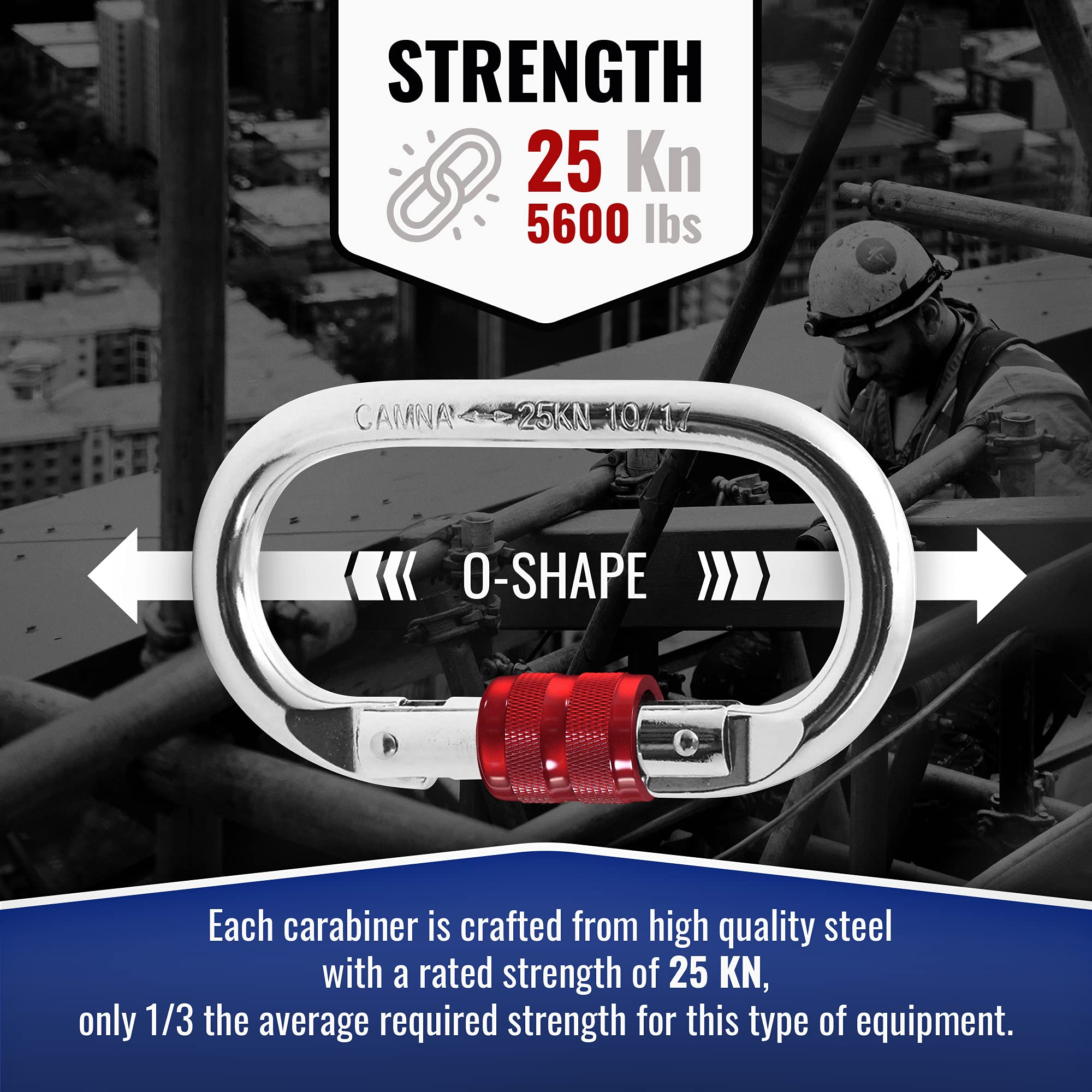 25Kn Climbing Carabiner Clip - Heavy Duty O-Shape Steel Locking Caribeaner - Uiaa / Ce Certified Rock Climbing Gear - Strong Lar