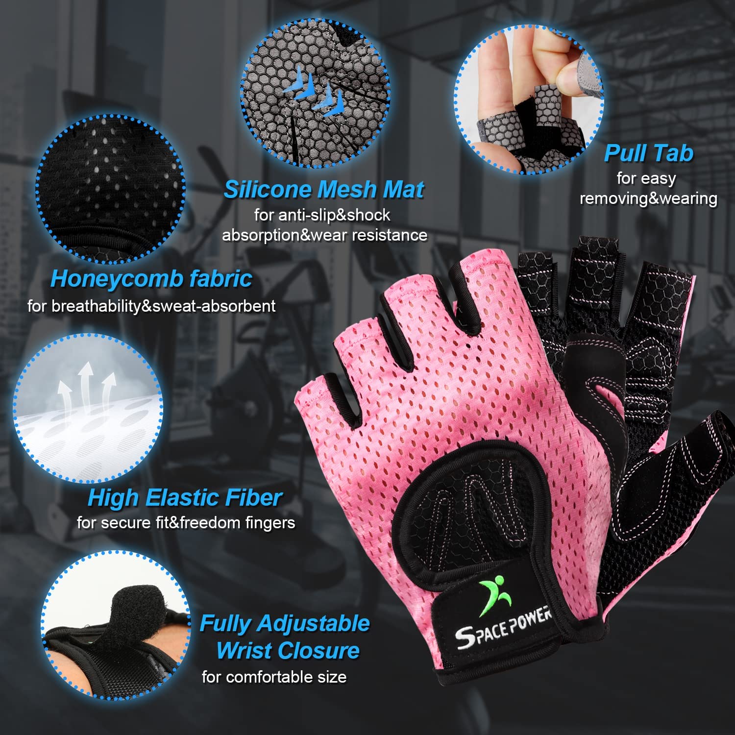 Spacepower Workout Gloves, Weight Lifting Gloves For Women&Men, Lightweight Breathable Gym Gloves For Exercise (Small, Pink)