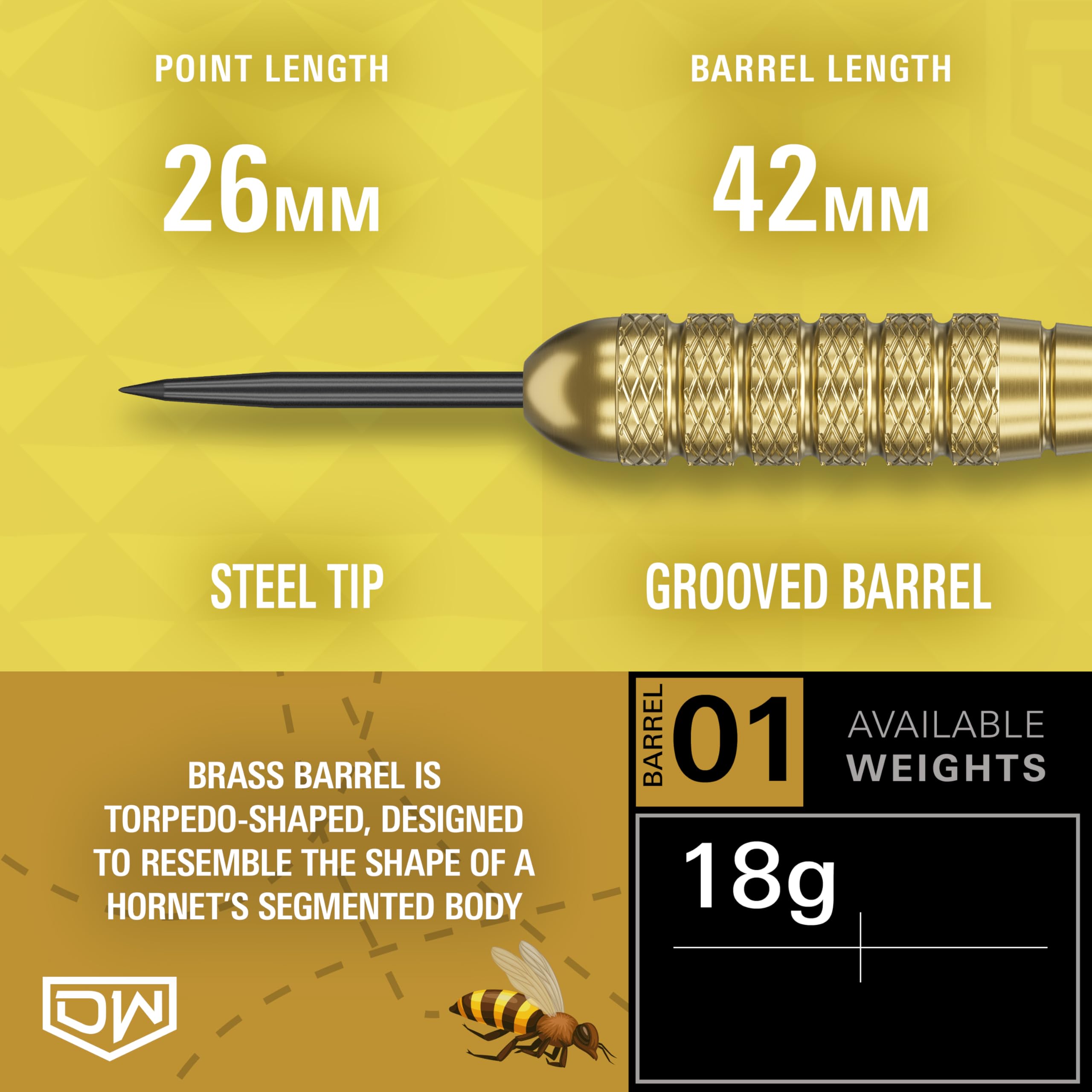 Dart World 13101 Hornet Brass Steel Tip Dart (18-Gram), Multi Colored, Precision Balanced, Accurate, And Durable - Perfect For P
